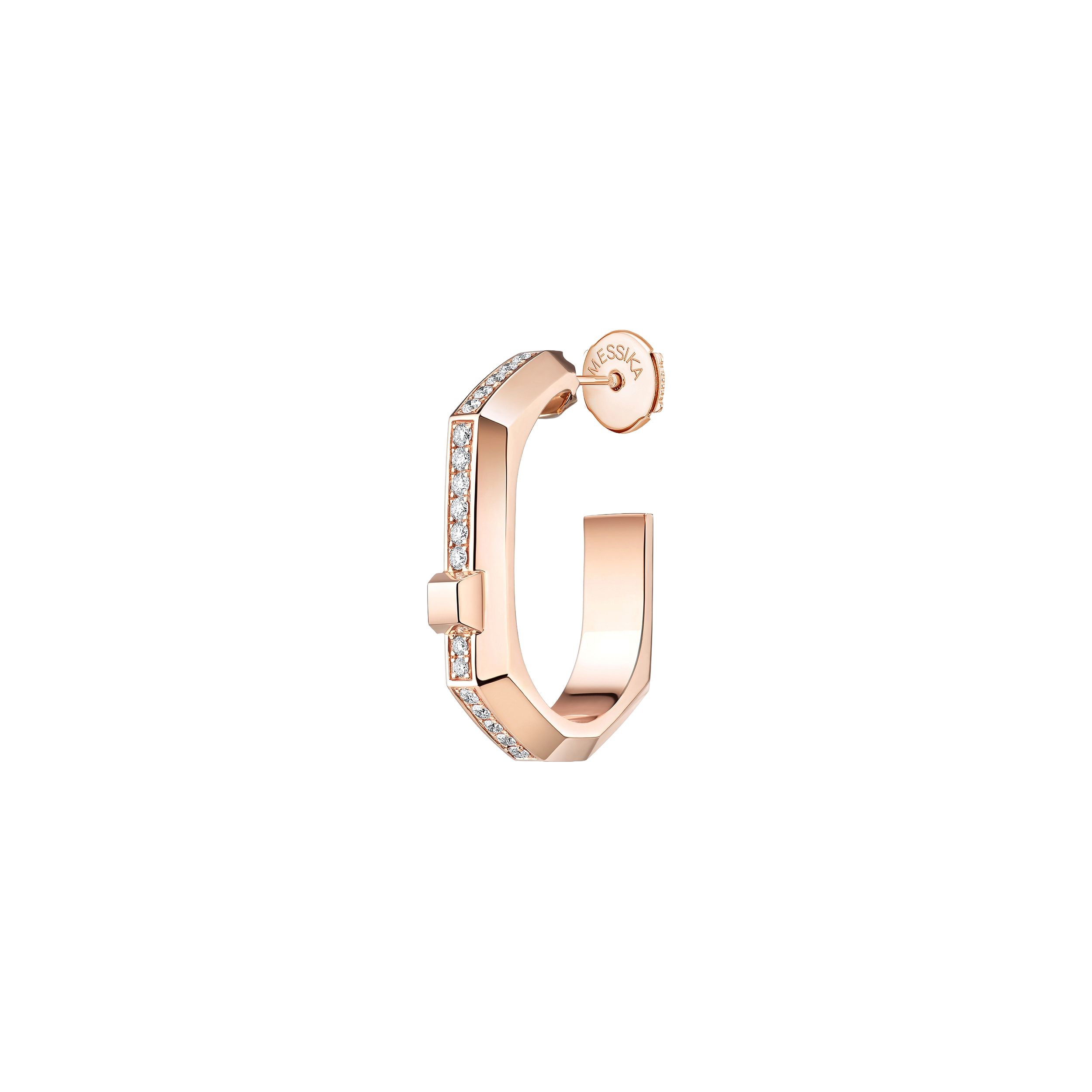 Gioiello in rose gold Moderniste single pavé hoop earring small Messika