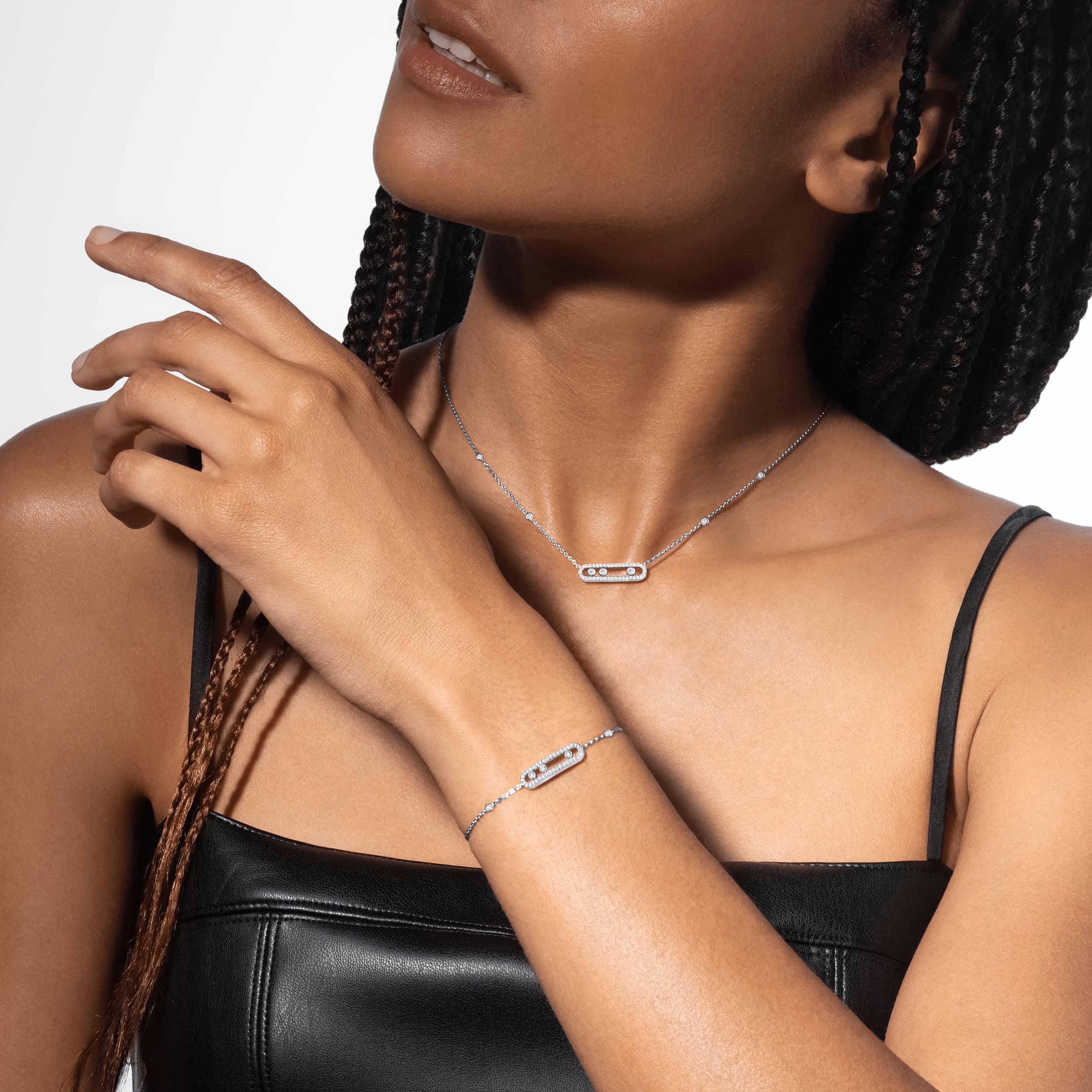 Gioiello in white gold Baby Move Pavé Necklace Messika