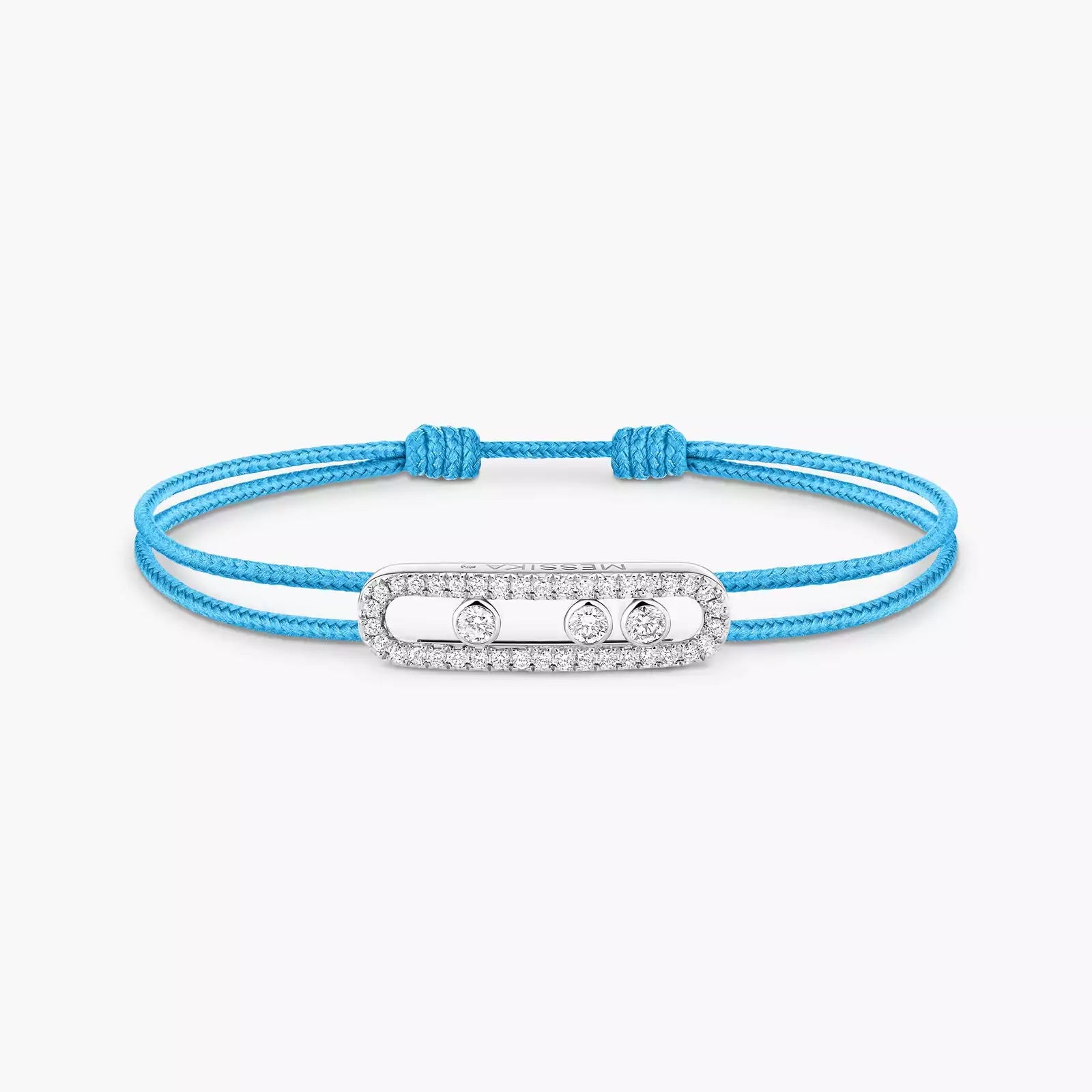 Gioiello in oro bianco Cordino Messika CARE(S) blu con pavé Messika