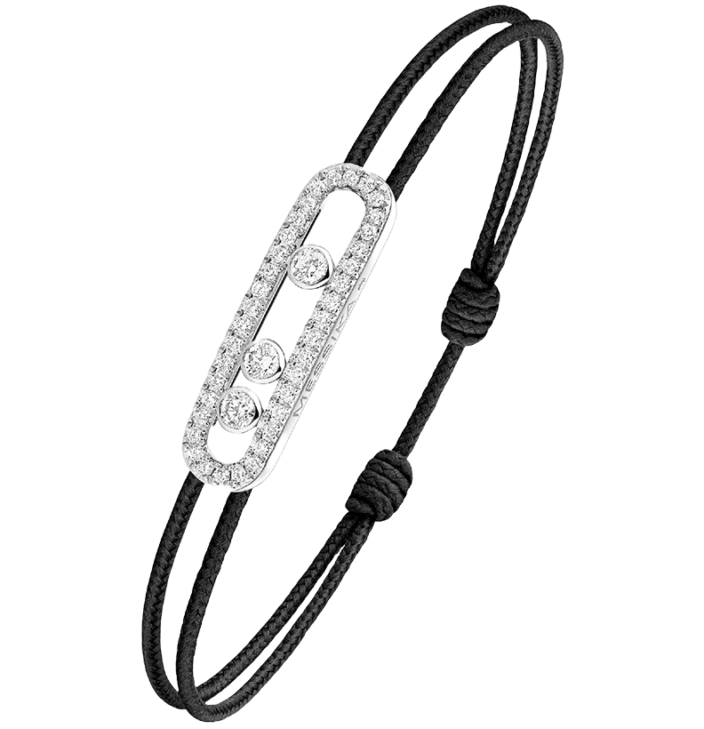 Gioiello in oro bianco Bracciale Messika CARE(S) Cordino Nero Pavé Messika