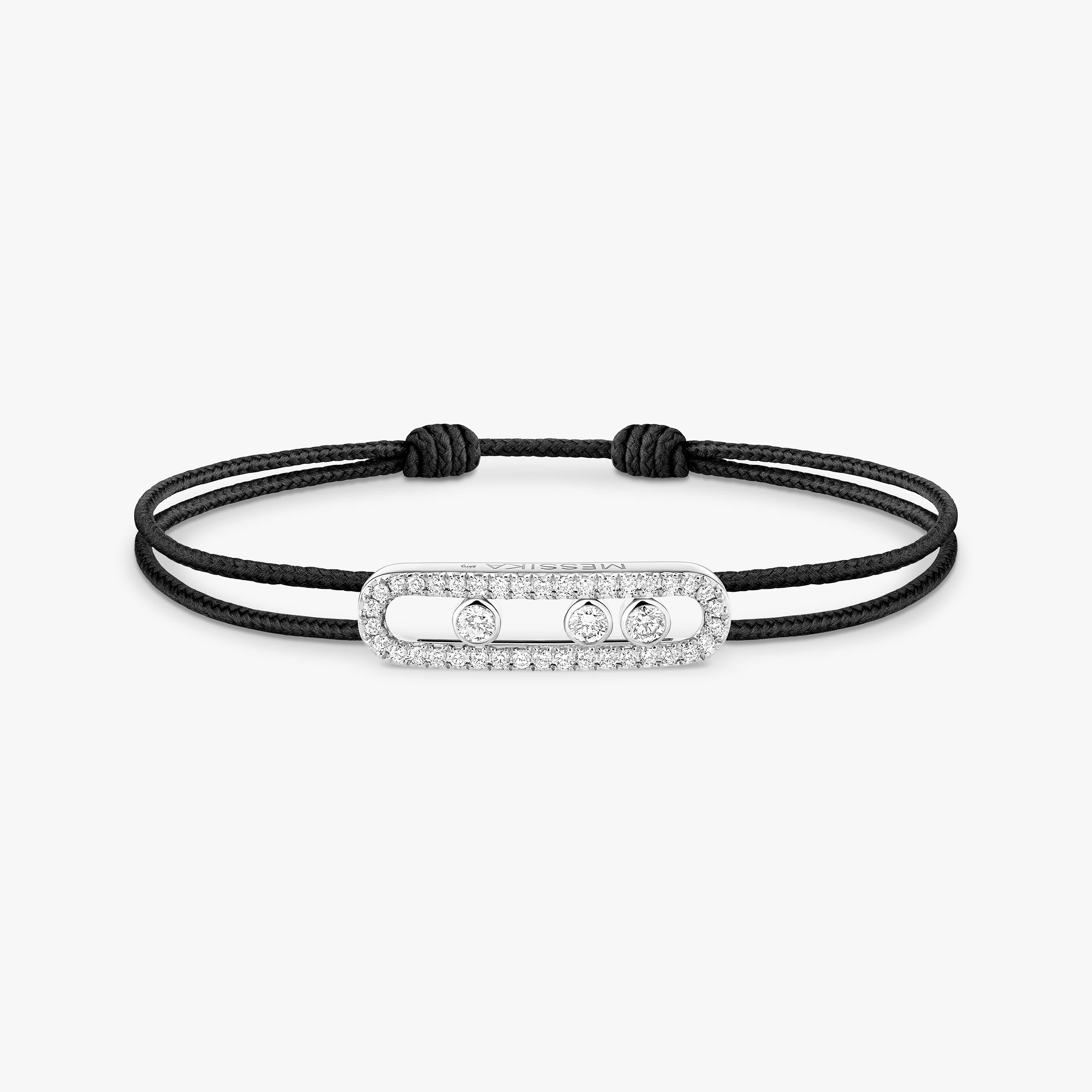 Gioiello in oro bianco Bracciale Messika CARE(S) Cordino Nero Pavé Messika