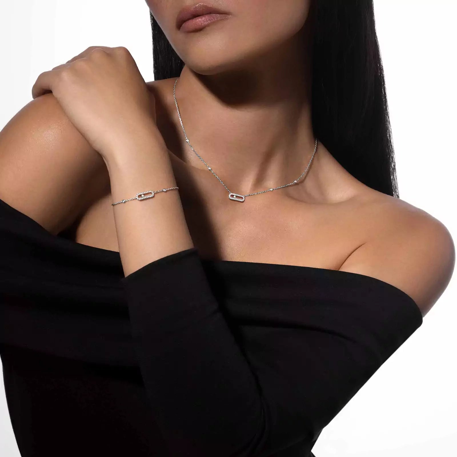 Gioiello in oro bianco Bracciale Move Uno Pavé Movado