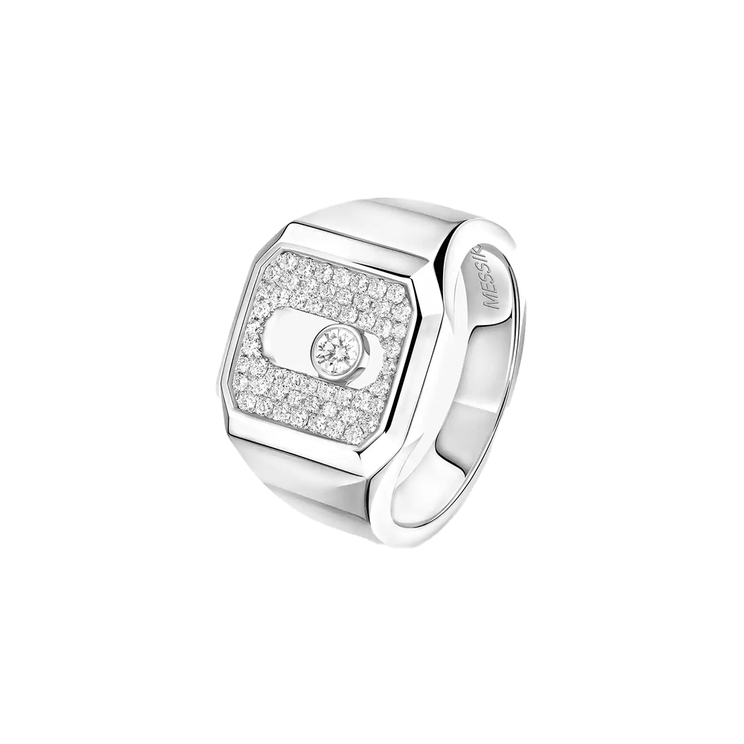 Ring in white gold Move Joaillerie pavé signet ring Messika