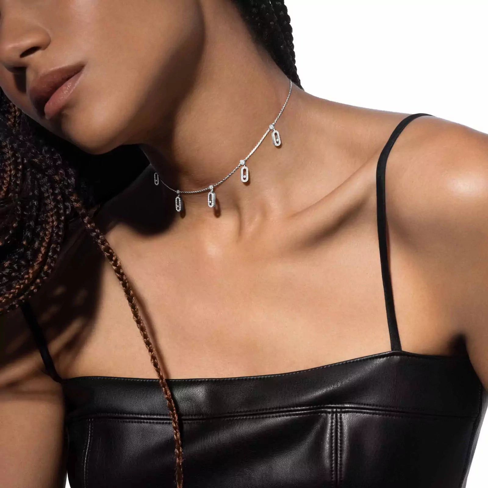 Gioiello in oro bianco Pendente Chocker Move Uno con charm e pavé Messika