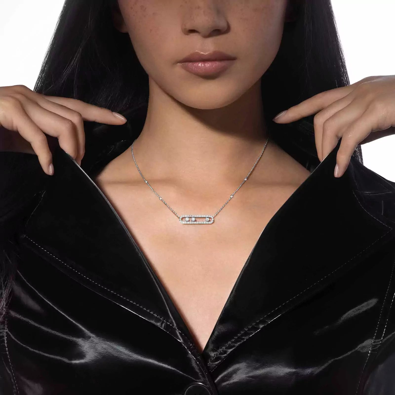 Gioiello in oro bianco Collana Move con pavé Messika