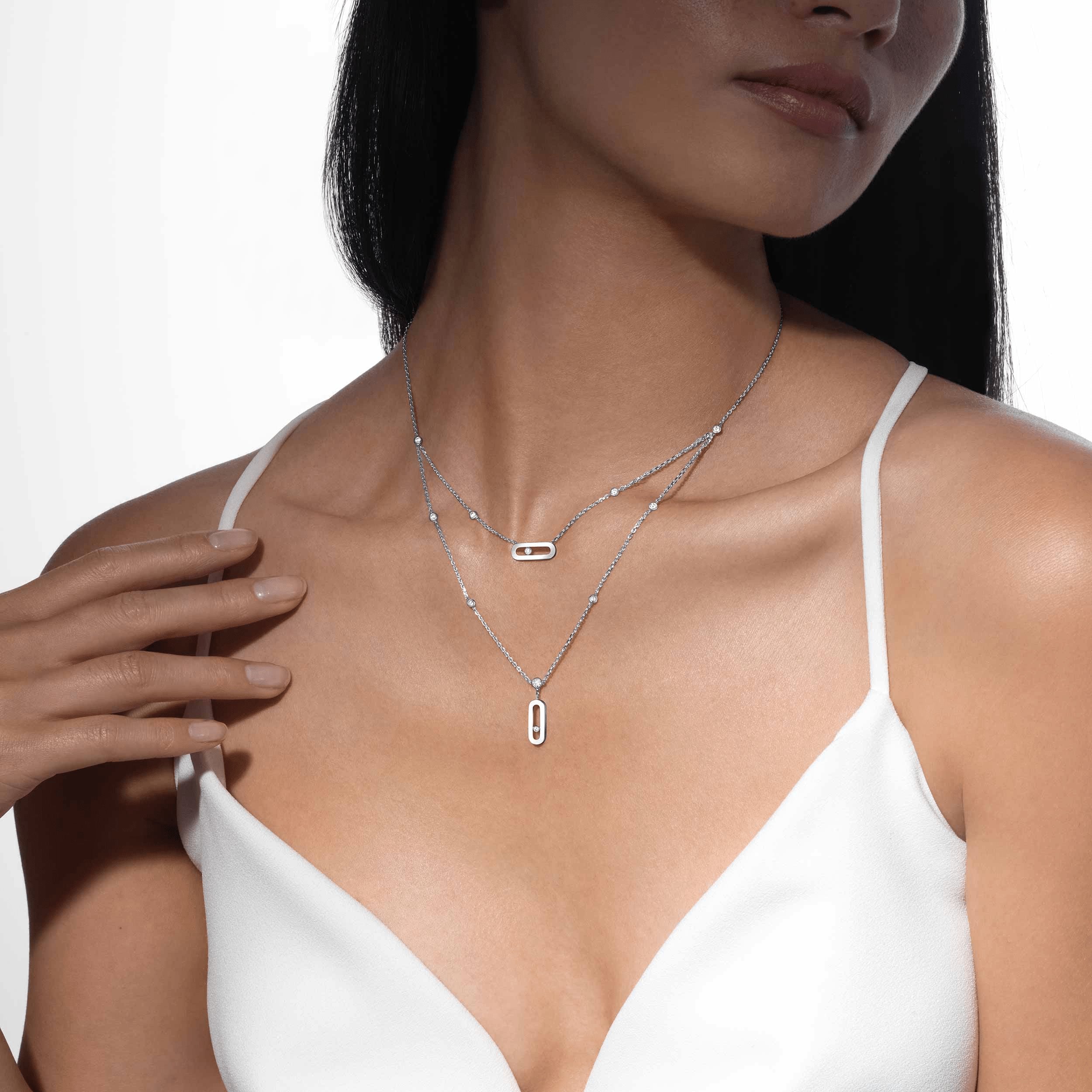 Gioiello in oro bianco Collana Move Uno 2 Rows Pavé Messika