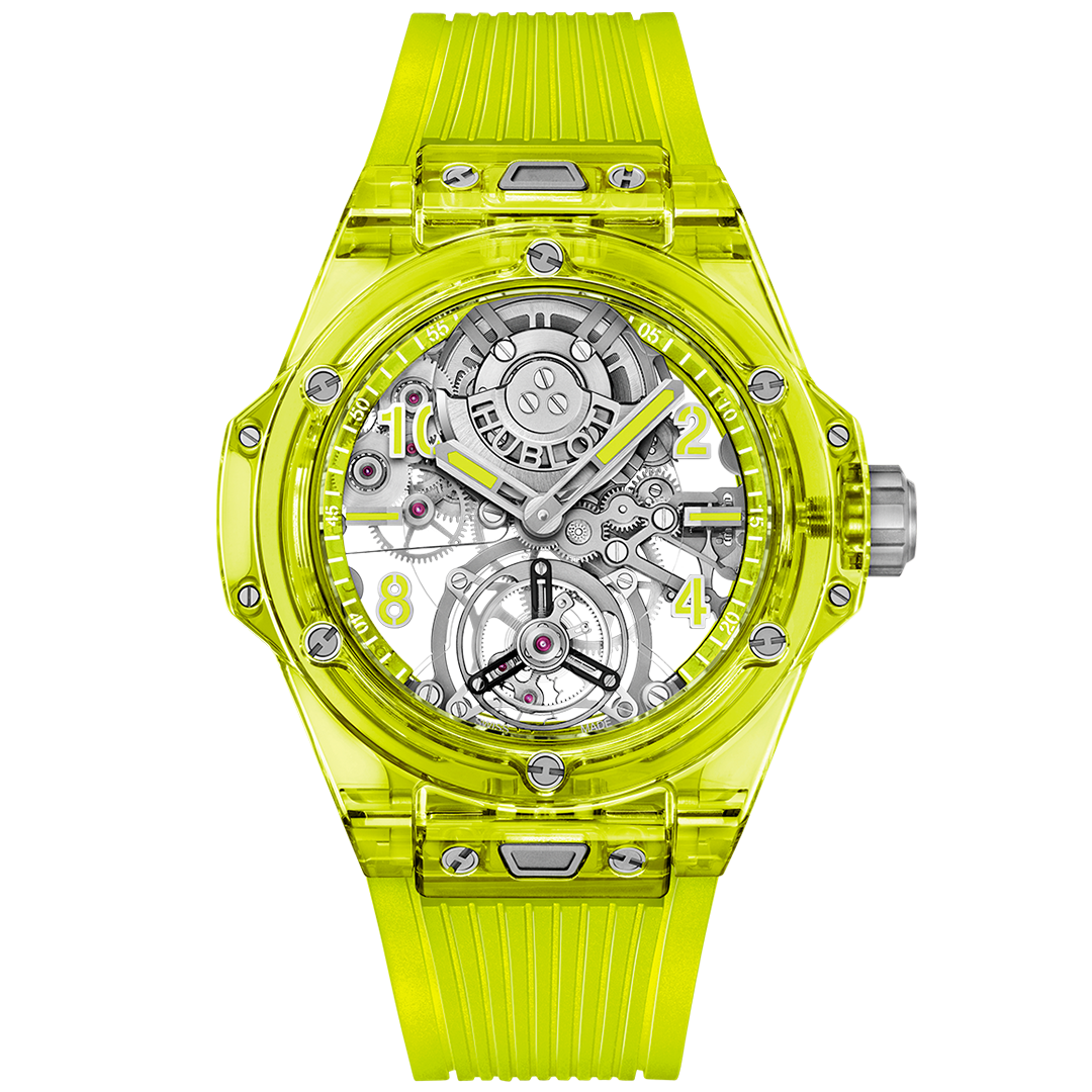 Watch in neon saxem Big Bang Tourbillon Automatic Yellow Neon Saxem Hublot