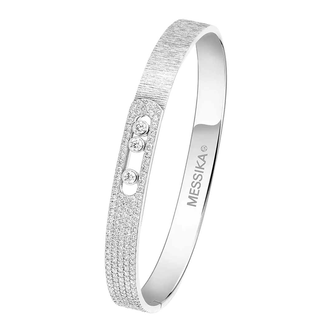 Gioiello in oro bianco Bracciale rigido Move Noa Ciselé Semi-Pavé Messika