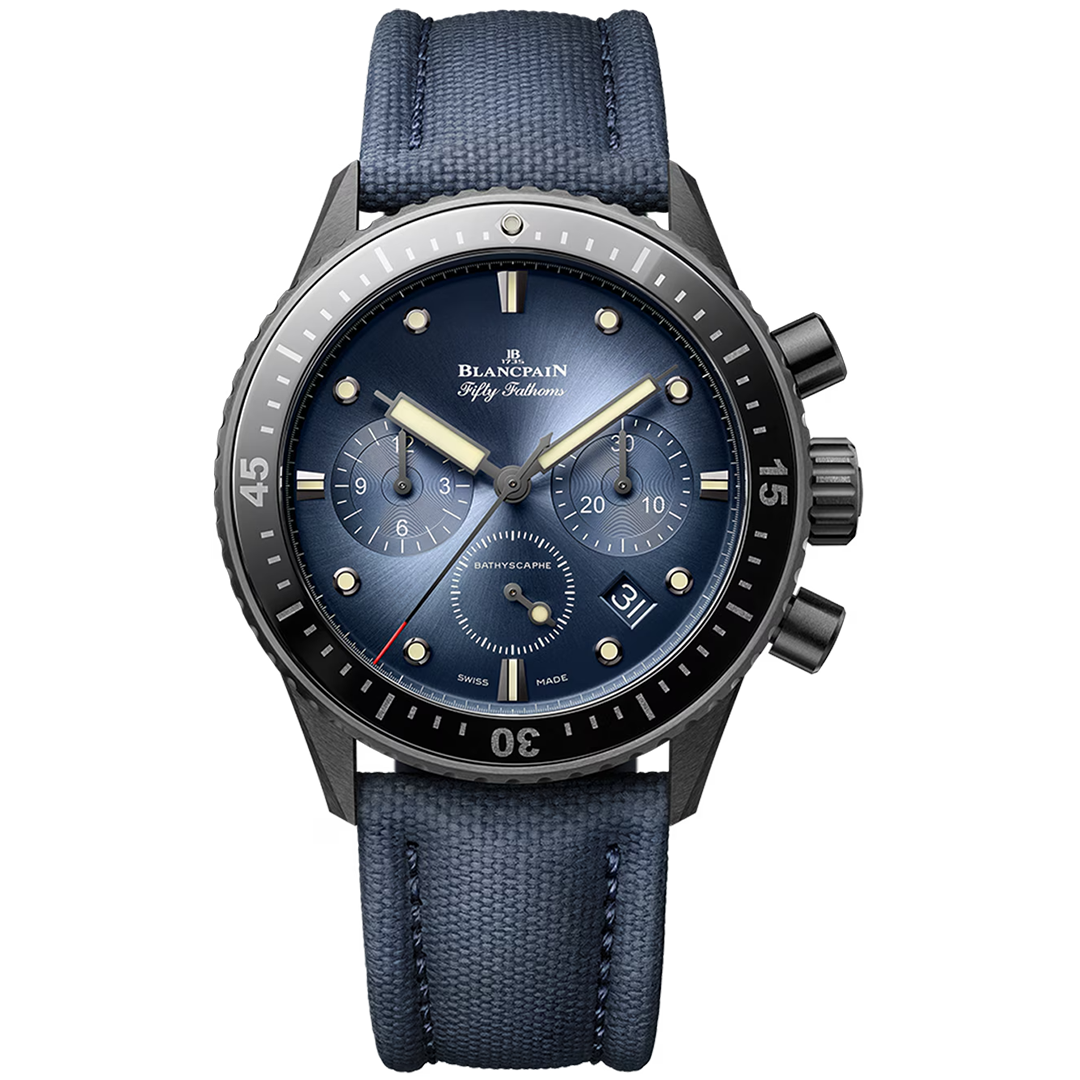 Watch in black ceramic Fifty Fathoms Bathyscaphe Chronographe Flyback Blancpain