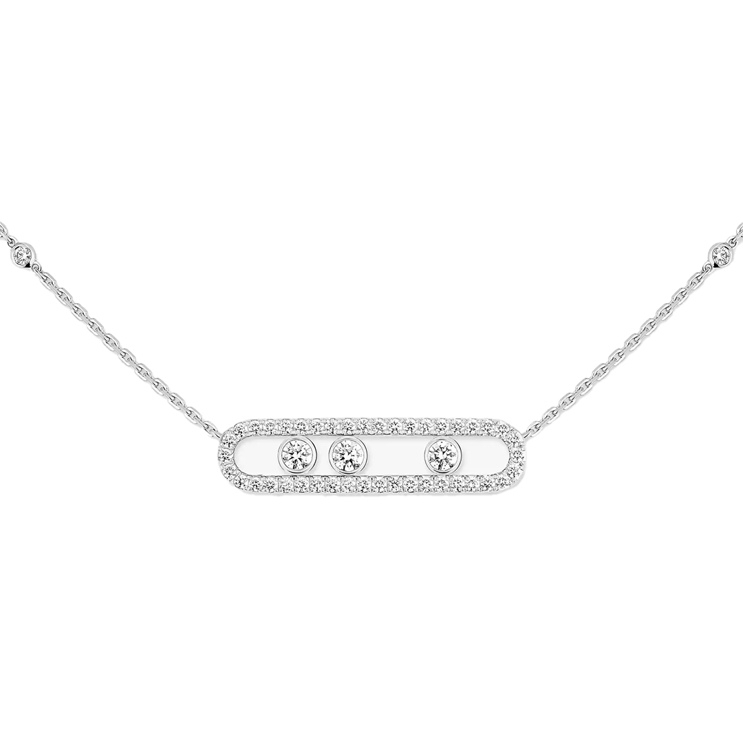 Gioiello in oro bianco Collana Move con pavé Messika
