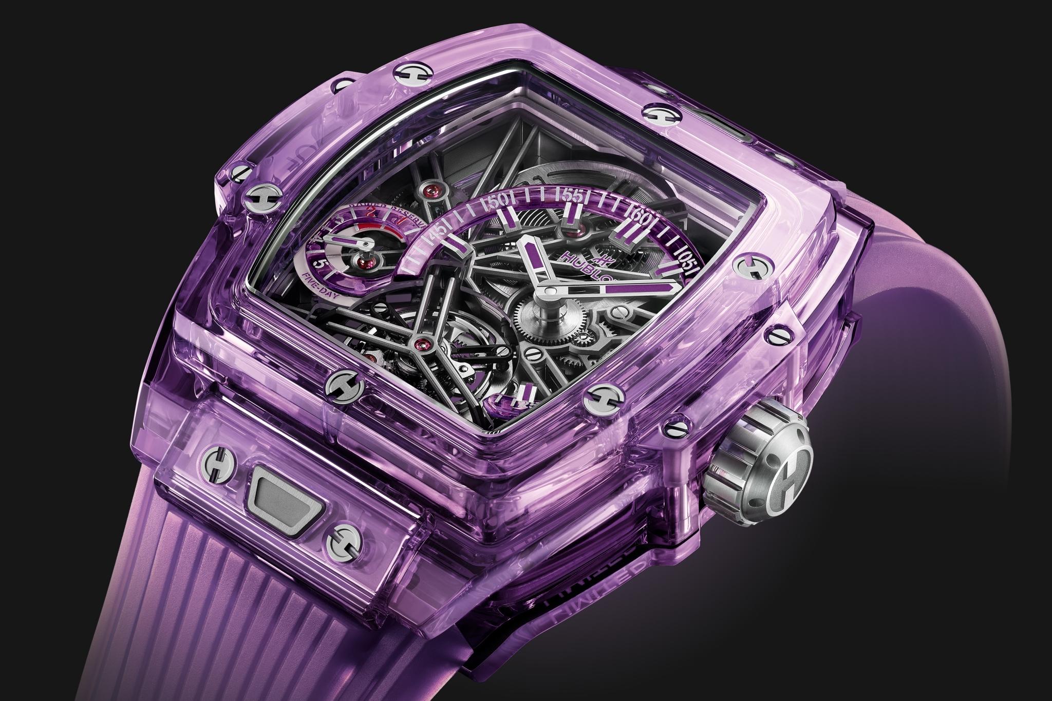 Watch in sapphire Spirit of Big Bang Tourbillon Purple Sapphire Hublot