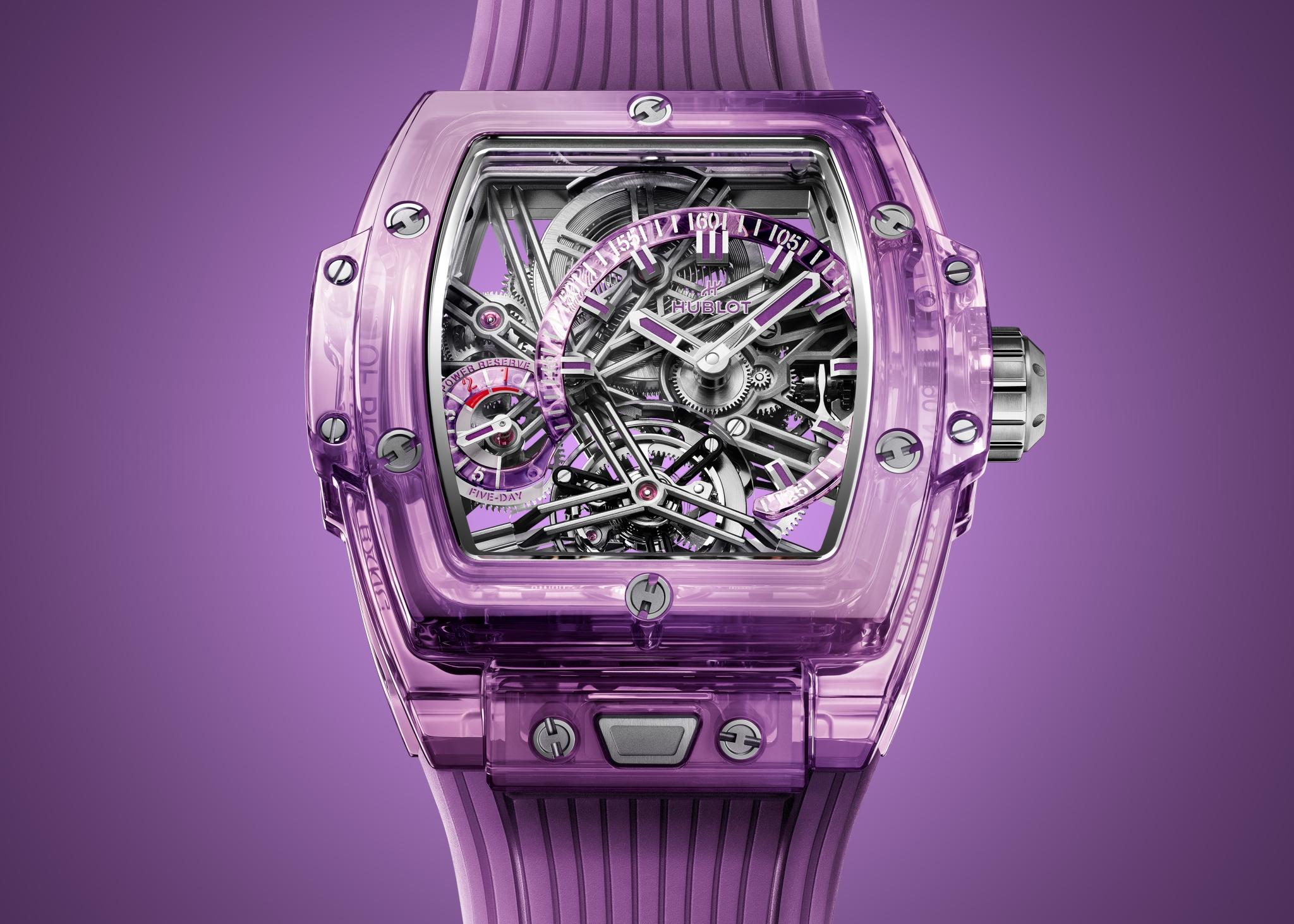 Watch in sapphire Spirit of Big Bang Tourbillon Purple Sapphire Hublot